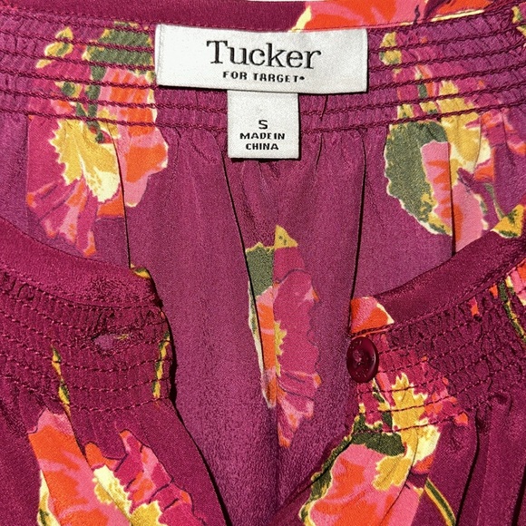 Tucker For Target Floral Print Peasant Blouse Button Shirt Small Magenta… - Picture 8 of 8